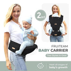 FRUITEAM 6-in-1 Baby Carrier with Hip Seat for Breastfeeding, All Seasons, All Position Adjustable Baby Chest Carrier with Lumbar Support, Adapt to Newborn, Infant & Toddler (Cool Black)