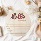 Baby Announcement Sign, 5.9 Inch Wooden Hello World Newborn Signs, Birth Announcement Sign, Baby Shower Hospital Nursery for Newborn Boys and Girls (Tea Red)