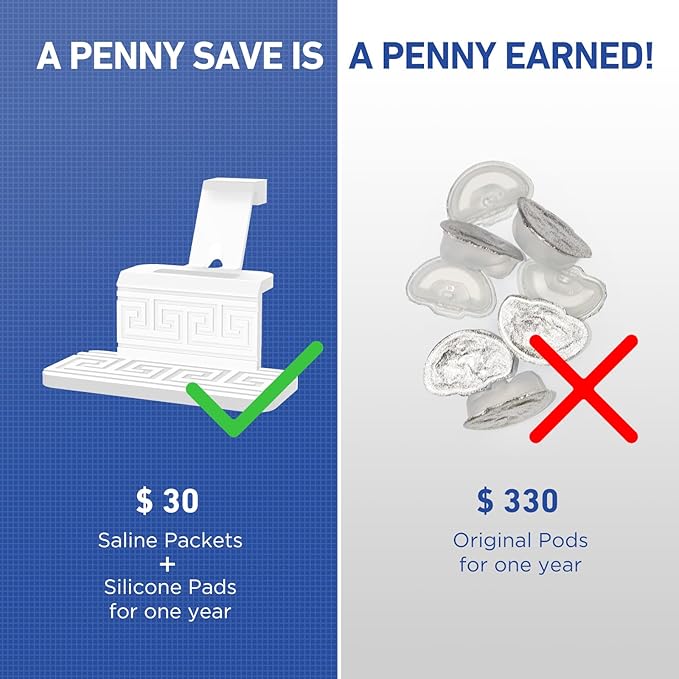 FireAnt 100 Saline Packets and 16 Pack Silicone Saline Pods Refills Set, Compatible with Navage Nasal Care — Includes 100 Count Salt Packets Sinus Rinse + 16 Reusable Salt Pads in White