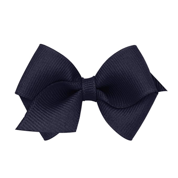 Wee Ones Girls' Plain Wrap Classic Grosgrain Hair Bows on a WeeStay No-Slip Hair Clip, Handmade, Wee, Navy