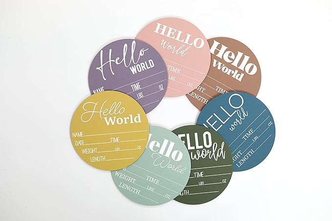 Hickory Hollow Designs - Baby Announcement Sign for Newborn Boys and Girls (Color Bases) - Hello World Nursery Decor Sign & Photo Prop for Babies Made of Birch Wood - 6" Circle Board (Sage)