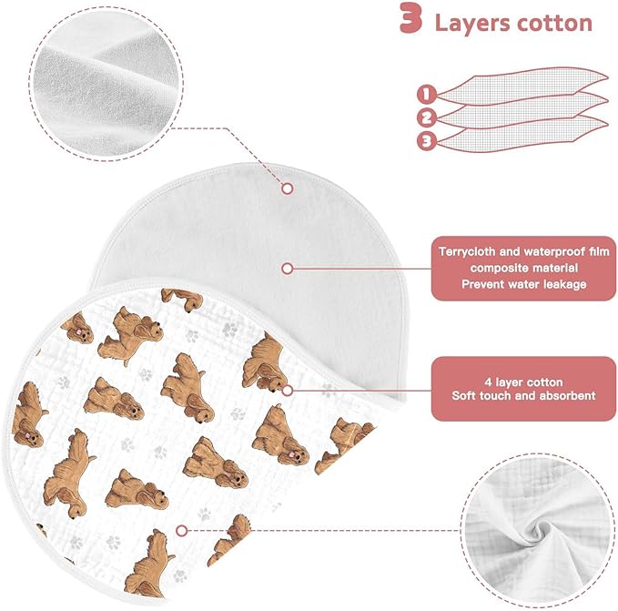 4 Pack Muslin Burp Cloths American Cocker Dogs White Cotton Baby Burp Cloths Ultra Absorbent and Soft Spit Up Rags for Newborn Must Haves 22x11 Inch