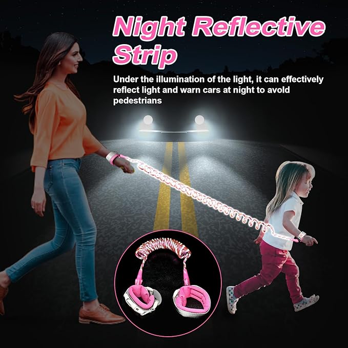 Accmor Anti Lost Wrist Link with Induction Lock, Upgraded Toddler Leash, Reflective Kids Wrist Leash for Baby, Child Walking Wristband Leashes with Magnetic Unlock Design for Girls, Rose (6.5ft)