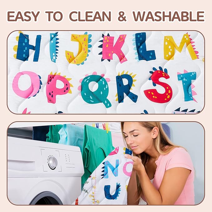 Baby Play Mat - Thicken 50x50 Inch Soft Foam Crawling Mat for Playpen & Floor, Non-Slip Waterproof Playmats for Infants & Toddlers, Portable Foldable & Machine Washable, Dinosaur & Letters