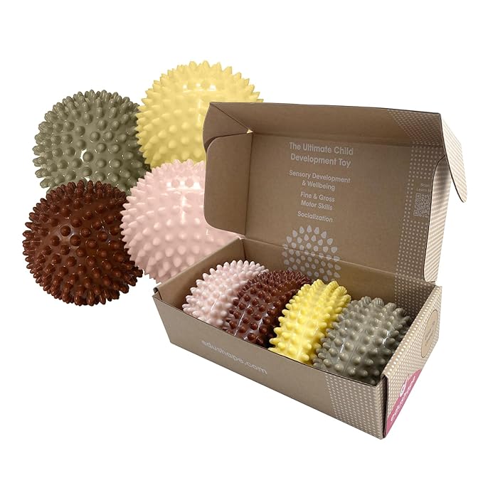 Edushape Original Sensory Ball for Baby - 4" Boho Chic Color Baby Ball Enhances Gross Motor Skills for Kids 6 Months & Up - Great Stocking Stuffer