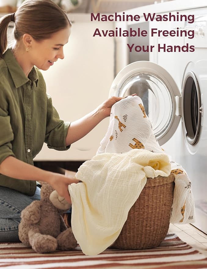 Momcozy Muslin Mini Crib Sheets Fitted - 38''x26'' Pack and Play Sheets for Pack N Play Mattress, 2 Pack Soft & Breathable Natural Cotton Non Slip Bed Cover for Boys, Girls, Bravery Giraffe