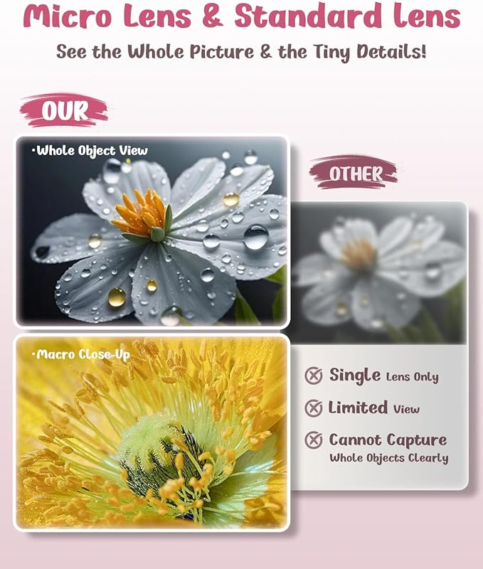 Microscope Camera for Kids Gifts Toys- Handheld Pocket Microscopes with 2.4" Screen and Autofocus - Mini Digital Educational Science Kit for Christmas Birthday for Age 3-5 5-7 8-12 Girls Boys(Pink)