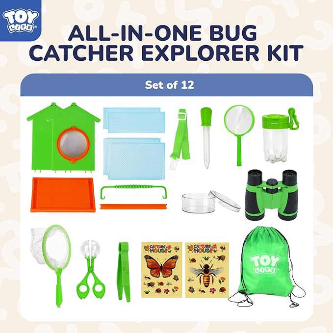 TOY Life Bug Catcher for Kids, Bug Catching Kit Kids Explorer Kit with Bug Net, Catching Tool, Tweezers, Magnifying Glass, Binoculars, Insect Catcher, Educational Outdoor Toys Kid Adventure Set