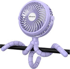 AMACOOL Battery Operated Stroller Fan Flexible Tripod Clip On Fan with 3 Speeds and Rotatable Handheld Personal Fans for Car Seat Crib Bike Treadmill (Purple)