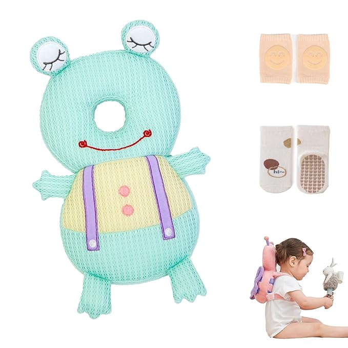 Baby Walker Head Protector Backpack Wear,Toddler Adjustable Baby Head Protection Backpack for Safety Baby Learning Walking Crawling (Frogs)