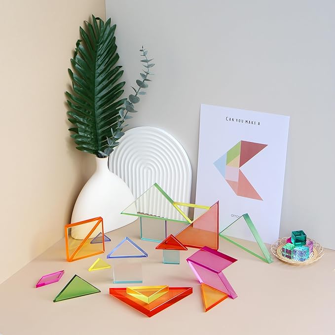 Light Experiment Loose Parts Learning Kit, Light Table Transparent Materials, STEAM Activitis for Kids 3+, Montessori & Reggio Inspired Kindergarten Preschool Classoom Accessary (Regular Size)