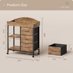 Changing Table Dresser, Baby Dresser with 3 Fabric Drawers and 2 Shelves, Multi-Functional Baby Changing Table with Pad, Classic Nursery Dresser, Diaper Changing Station, Rustic Brown