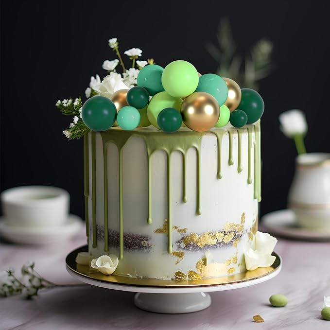 75 Pieces Cake Balls Topper Decorations Foam Cupcake Topper Mini Balloon Balls Cake Picks for Deco Birthday Party Wedding（Green Gold Series）