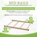 Full-Size Conversion Kit Bed Rails Compatible with Delta Children Convertible Cribs - Solid Wood Rail #0050 - Toddler & Adult Bed Rail for Full-Size Beds - Baby Furniture (Unfinished)