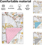 Personalized Name Baby Blanket, Soft Flannel with Double Layer Dotted Backing, Receiving Swaddle Blanket Suitable for Infants and Toddler, Flowers Design