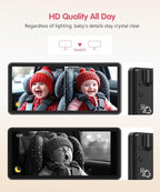BM5PRO 7.2" 1080P HD Baby Car Camera for 2 Kids, Split Screen with IR Night Vision, Easy to Install & Adjust Brightness, Dual Car Camera Baby Monitor for Rear Seat Safety