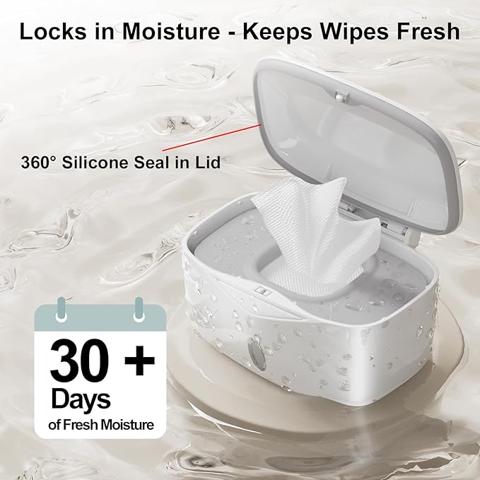Wipes Dispenser with Weighted Plate, X2 PRO, Seposeve Perfect Pull Baby Wipe Holder, Refillable Wipe Container, Keeps Wipes Fresh, One-Handed Operation. Non-Slip, Easy Open/Close Wipes Case, Grey