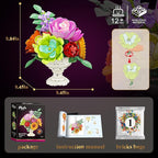 JAKI Artificial Flowers Arrangement Building Sets, 9.8in Botanicals Bouquet Building Kits with Unique Display Stand, for Home Decor, Wedding, Birthday Gift for Adults Girls 18+