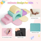 ‌Soft Climbing Toys for Toddlers, 7-Piece Baby Soft Foam Climbing Blocks, PU Leather Gym Climb and Crawl Activity Play Set, Indoor Climbing Toys for Kids and Children, Pink