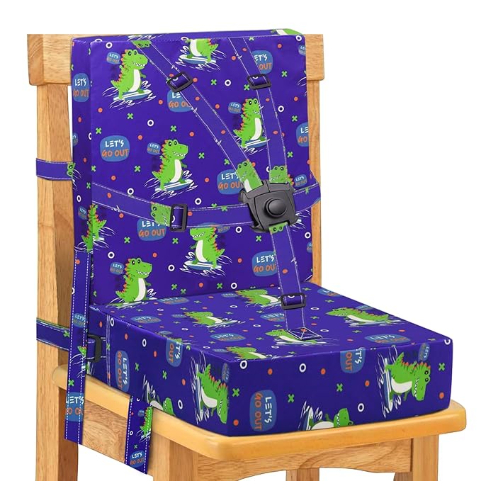 Toddler Booster Seat for Dining Table, Adjustable Safety Buckle Child Booster Seat with Backrest, Waterproof Washable Portable Booster Cushion Non-Slip Bottom (Blue)