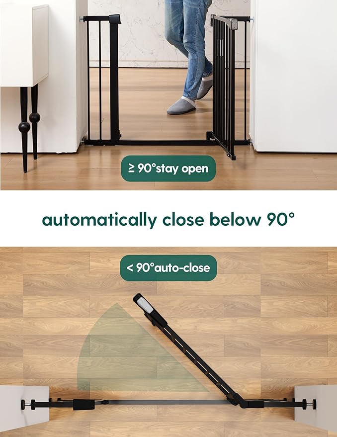 Babelio 29-43" Magnetic Baby Gate for Stairs,Doorways House,Kitchen,30" Tall Pet Barrier with Baffles,Pressure Mounted & Dual-Lock Design Safety for Kids Toddler,Auto-Close/Hold-Open,Black