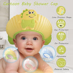 Baby Shower Cap Shield, Shower Cap for Kids, Visor Hat for Eye and Ear Protection for 0-9 Years Old Children, Cute Little Dinosaur Shape Makes The Baby Bath More Fun (Yellow)