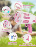 Upgraded Bubble Machine Gun - Auto Bubble Blower, 8000+ Bubbles Per Minute for Kids & Adults Indoor/Outdoor Party - Pink