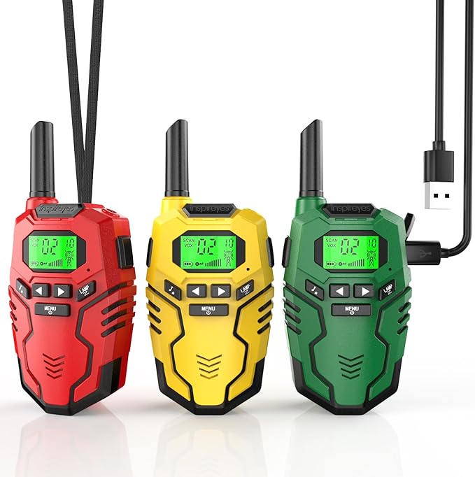 Walkie Talkies Toys for Kids Rechargeable, Long Range 2 Way Radio, Outdoor Beach Camping Road Trip Role Play Toys for 3 4 5 8-12 Year Old Boys Birthday Xmas Gift for Kids, 3 Pack