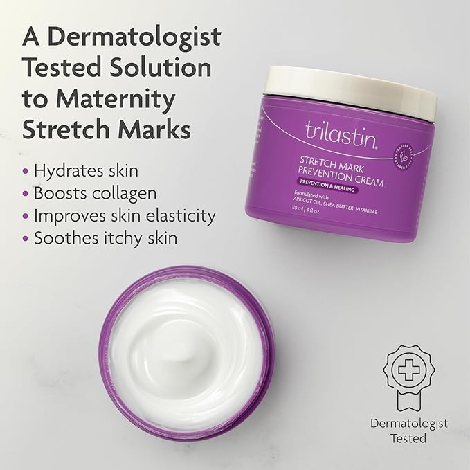 TriLASTIN Maternity Stretch Mark Cream for Pregnancy - 4 fl oz - Paraben-Free & Hypoallergenic - Prevents Stretch Marks & Improves Elasticity - Shea Butter & Belly Cream for Pregnant Women