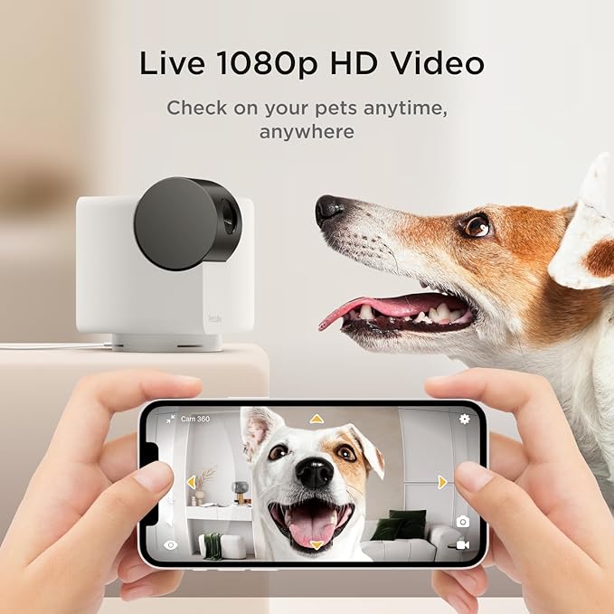 Petcube Cam 360 Camera Interactive WiFi Pet and Home Security Pan-Tilt Camera with Phone App, 1080p HD Video, 360° Rotation, Night Vision, AI Alerts