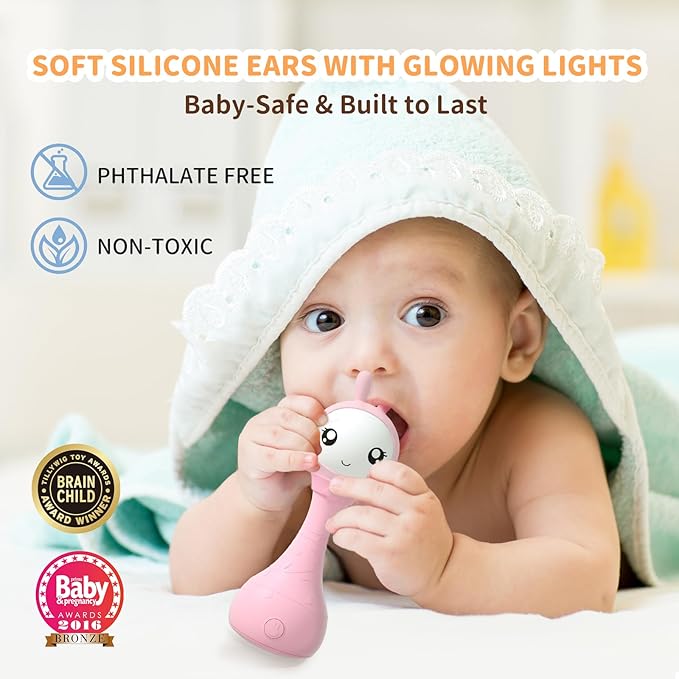 alilo Yoyo Talking Bunny Baby Musical Light-Up Rattle Toys 0-6-12-18 Months, Voice Mimicking Toy, Preloaded 90+ Audio Content, ABC/Number/Notes Learning Toys for Baby Infant Newborn Boy Girl Gifts