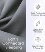 Grounding Sheet, Fitted King Size, Organic Cotton and Conductive Silver, Earth Connected Sheets for Improved Sleep, Pain Relief, Wellness. 78"x 80"x15", Gray Sheets with 15 Ft Grounding Cord