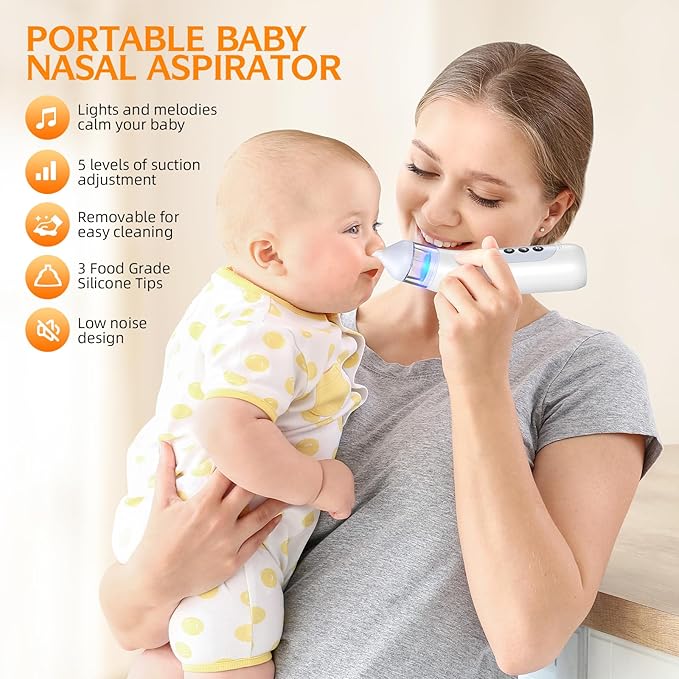 Nasal Aspirator for Baby 5 Suction Levels Rechargeale Nose Sucker, Music and Light Silicone Nose Suction Battery Powered for Baby Girls Boy Adult Pets