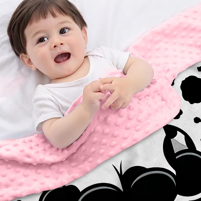 Personalized Baby Blankets for Girls, Custom Name White Cow Pattern Baby Blanket, Soft Minky Dot Blanket for Newborns and Toddlers, Ideal for Baby Showers Christmas Brithday Gifts