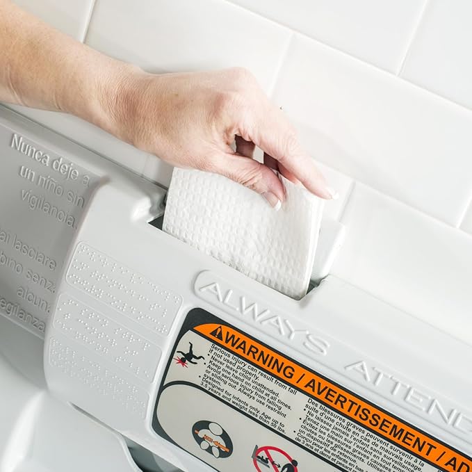 Foundations Classic Horizontal Wall-Mounted Baby Changing Station for Commercial Restrooms, Includes One Handed Adjustable Safety Strap & Liner Dispenser, Gray (100-EH)