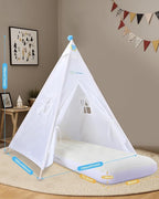 Teepee Tent for Kids with Inflatable Airbed, String Lights, Balloons, Pump, Washable Slumber Party Tent Indoor Outdoor for Girls Boys, Children Tipi Playhouse for Playtime and Sleepover