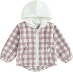 Douhoow Toddler Baby Plaid Jacket Baby Boy GIrl Flannel Hoodies Zip Up Hooded Fall Winter Outerwear Coat