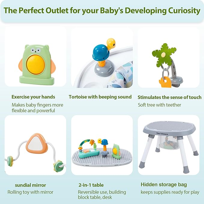 Time Followers® 6-in-1 Baby Activity Center | Jumpers and Bouncers | 4 Stage Grow Stationary Standing Toddler Play Table | Shower Gift | Infant Essential for Baby Ages 6-36Month (Grey)