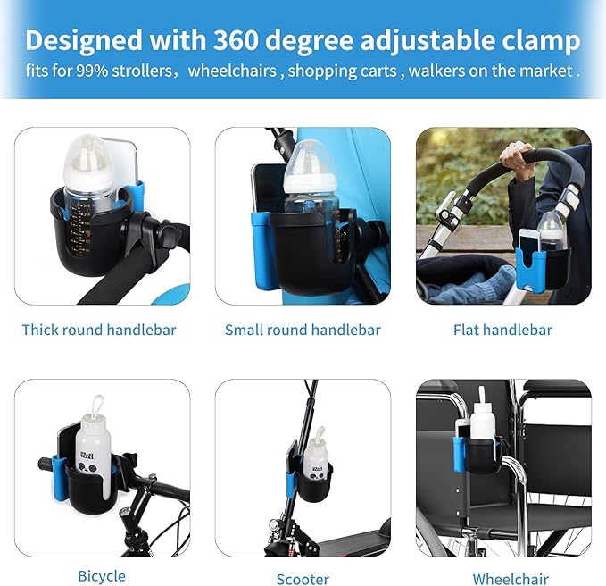 Accmor Stroller Cup Holder with Phone Holder, Bike Cup Holder, Universal Cup Holder for Uppababy Nuna Doona Strollers, 2-in-1 Cup Phone Holder for Stroller, Bike, Wheelchair, Walker, Scooter