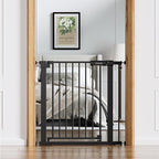 BABELIO Baby Gate for Doorways and Stairs, 31-36" Pet Gate with Wide Walk Thru Door and Lock Indicator, No Drill Pressure Mounted Safety Gate with Double Lock and Self-Closing, Black