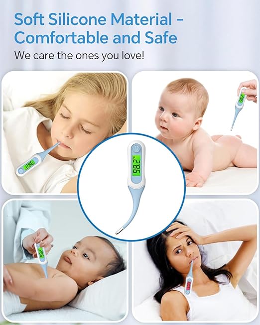 Oral Thermometer with 8s Fast Reading, 3 Colors Backlit, Fever Alert, High Accuracy Medical Basal Thermometer for Adults and Kids, Baby Digital Thermometer for Oral, Rectal, Armpit(Blue)