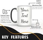 Personalized Coffee Mug 15 Oz, Custom Picture Text or Logo Ceramic Mug, Customized Gift for Men & Women, Taza Personalizada with Photo and Words, Customizable Large Tea Cup | White - Black