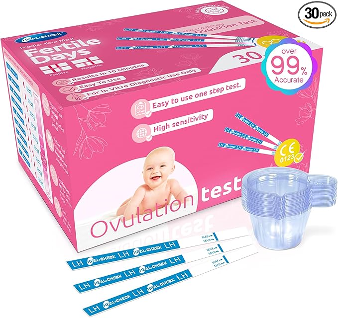 30 Count Ovulation Test Strips with Cups, Bulk Ovulation Test Strips for Women, Ovulation Predictor Kit, Accurate Fertility Tests for Home, Individually Wrapped 5mm LH
