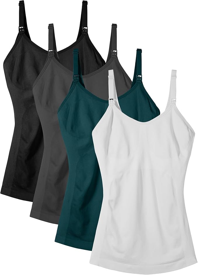 Women's Maternity Nursing Tank Tops with Built in Bra for Breastfeeding Camisoles Shirt 4Pack