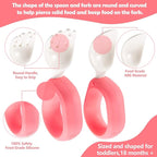 Training Spoon & Fork with Travel Case Pink | Toddler Self Feeding Utensil Set, BPA-Free Cute Circle Silicone ABS Spoons Set for Baby Led Weaning
