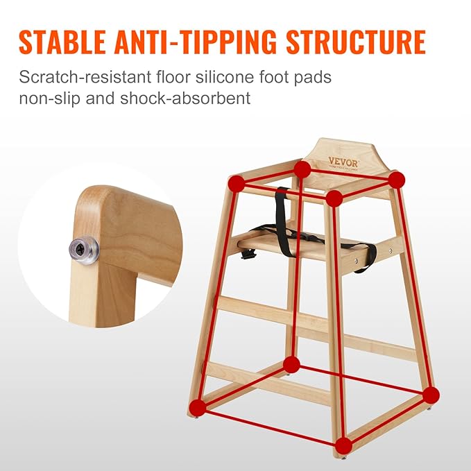 VEVOR Wooden High Chair for Babies & Toddlers, Double Solid Wood Feeding Chair, Eat & Grow Portable High Chair, Easy to Clean Baby Booster Seat, Compact Toddler Chair, Natural
