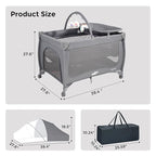 Pamo Babe Pack and Play 1-Second Setup 4-in-1 Portable Crib for Baby with Bassinet, Mosquito Net, Changing Table & Toy Arch