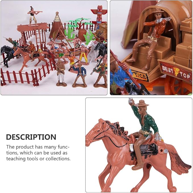 NUOBESTY Cowboys and Indians Plastic Figures Playset, Wild West Cowboys and Indians Models for Miniature Sandbox Decoration Educational Toys for Children