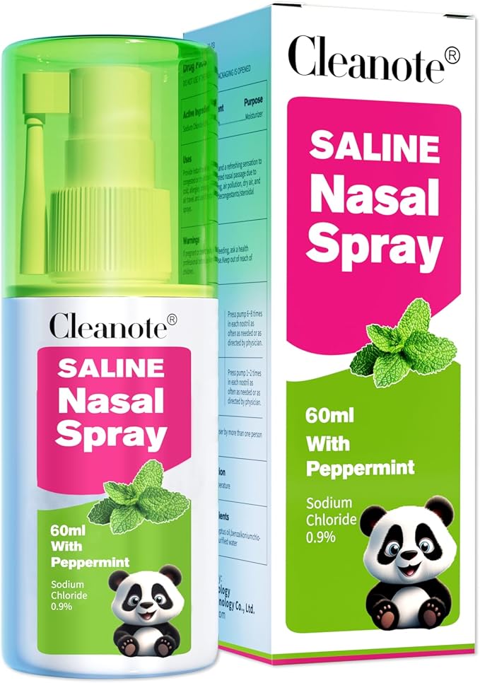Nasal Cavity Cleaner 0.9% Physiological Saline Available for Children and Adults (60ml)-Moisturizes Dry Nose,Clean Nasal Passage，Sinus Relief，Refresh ，360 Degree Rotating Nozzle