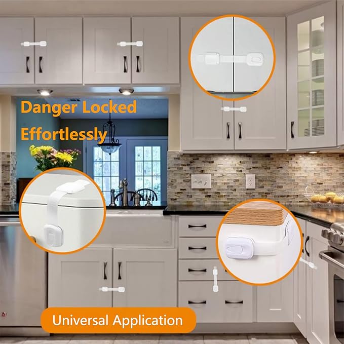 6-Pack Baby Proof Cabinet Locks – No Drill Adjustable Safety Straps for Fridge, Oven, Toilet Seat, Drawers & Doors | Child & Pet Proofing, Multi-Purpose Home Security